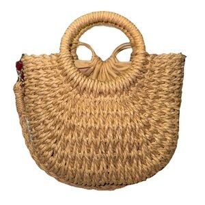 Chic Woven Straw Tote Bag - Tan